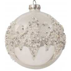 Χριστουγεννιάτικη Γυάλινη Μπάλα Ασημί με Πέρλες (8cm)